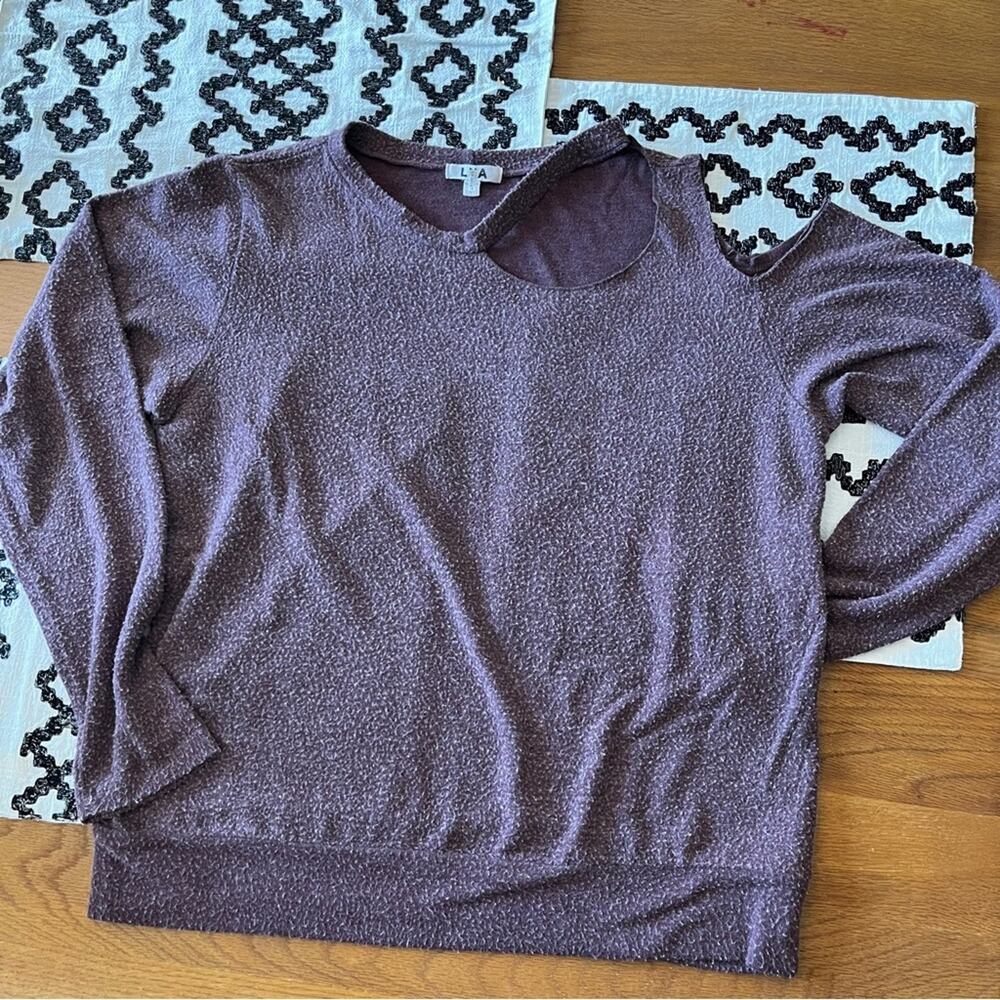 LNA Bordeaux Cut Away Fuzzy Fleece Cold Shoulder Pullover Sweatshirt size large